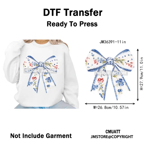 Pink Blue Flower Silk Coquette Chinoiserie Toile De Jouy Design Iron on DTF Heat Transfers Stickers Ready to Press for Clothes