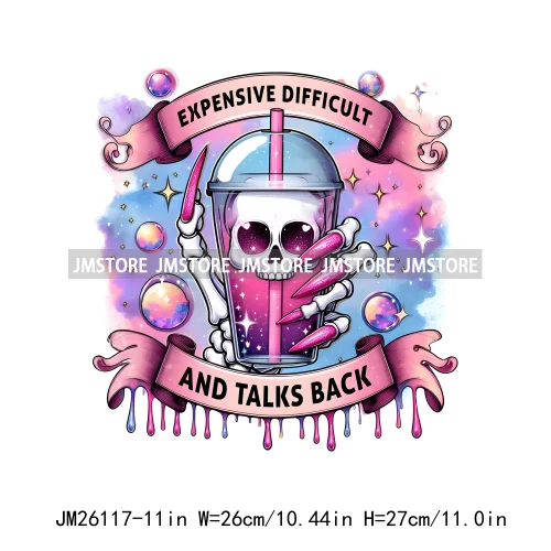Colorful Coffee Skull Mom Life Boujee Sarcastic Good Moms Say Bad Words DTF Iron On Transfer Stickers Ready To Press For Clothes