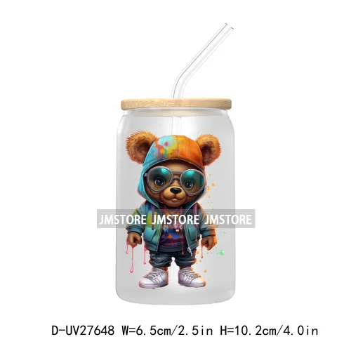 Hip Hop Urban Graffiti Teddy Bear UV DTF Transfer Stickers Decals For Libbey Cold Cups Mugs Tumbler Waterproof Trendy Bears Doll