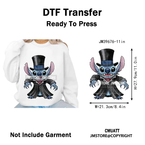 Spooky Scary Cute Cartoon Blue Animal Halloween Horror Vibes Iron on DTF Washable Transfers Stickers Ready to Press for Clothing