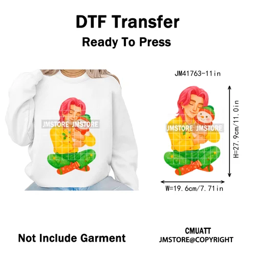 Preppy Christmas Festive Boys Girls Movie Xmas Gift Food Light Iron on DTF Washable Transfer Stickers Ready to Press for Clothes