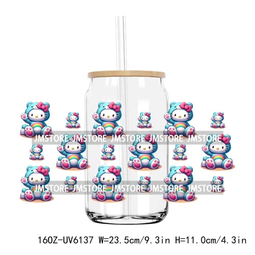 Pink Cartoon Queen Cute Cat 16OZ UV DTF Cup Wrap Transfers Stickers Custom Labels Durable Waterproof Logo For Libbey Glass Can