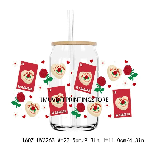 Valentines Heart Strawberry Drink 16OZ UV DTF Cup Wrap Transfers Stickers Custom Labels DIY Waterproof Logo For Libbey Glass Can