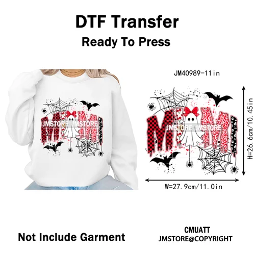 Leopard Checkered Spooky Mama Ghost Halloween Letters Preppy Halloween Iron on DTF Transfer Stickers Ready to Press for T-shirts