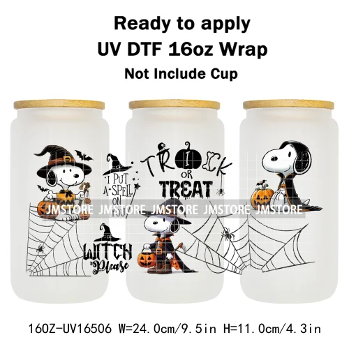 Halloween Witch Cartoon Skulls Boo Ghouls UV DTF Stickers Ready To Transfer Cup Wrap Custom Labels For Libbey Can Glass Tumbler