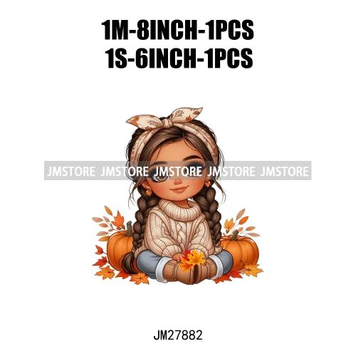 Cute Autumn Pumpkins Fall Vibes Laina Baby Hispanic Chibi Girls Logos DTF Iron On Transfer Stickers Ready To Press For T-shirts