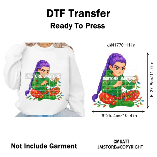 Preppy Christmas Festive Boys Girls Movie Xmas Gift Food Light Iron on DTF Washable Transfer Stickers Ready to Press for Clothes