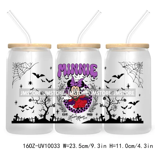 Mouse And Friends Halloween 16OZ UV DTF Cup Wrap Transfer Stickers Custom Labels Cartoon Spooky Season Bat For Libbey Glass Can