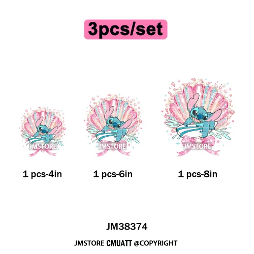 Retro Cartoon Happy Summer Vacation Vibes Coquette Seashells Iron on DTF Heat Transfer Stickers Ready to Press for Clothes Bags