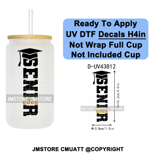 Fresh Class Of 2026 Senior Edition UV DTF Decals Ready To Apply Waterproof Transfer Stickers DIY Craft For 16OZ Libbey Glass Can