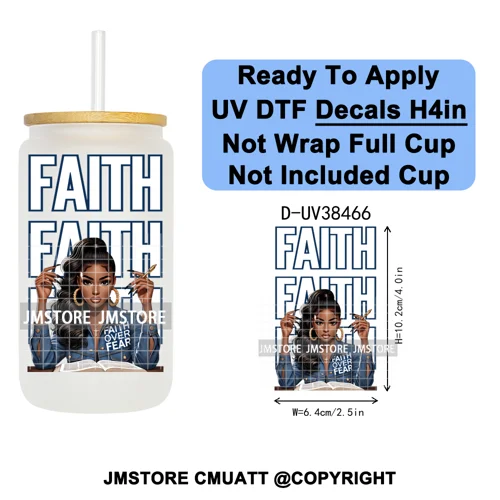 Black Girl Praying Faith Religious Women UV DTF Transfer Stickers Decals Ready To Apply Waterproof For 16OZ Libbey Glass Can Cup