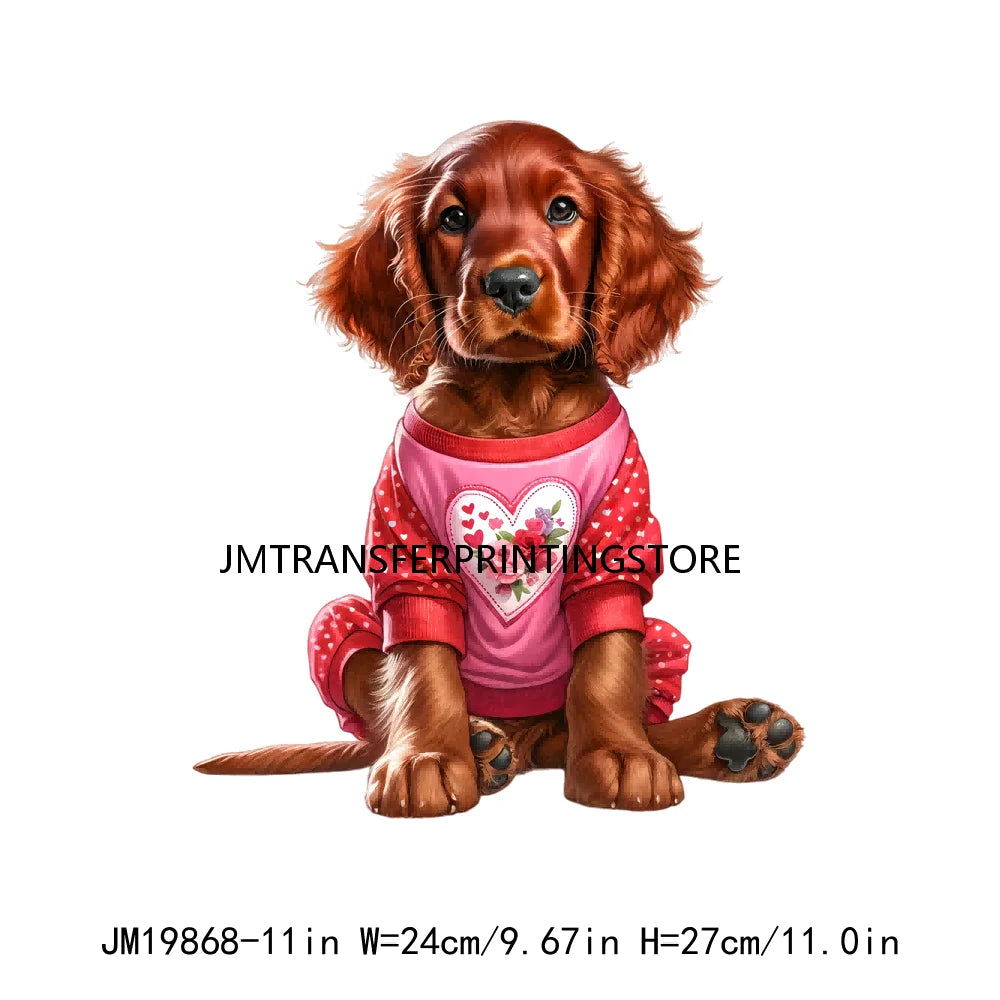 Lovely Puppy Dog Valentines Animal DTF Transfer Heat Press Iron On Stickers For Sweatshirt Coat