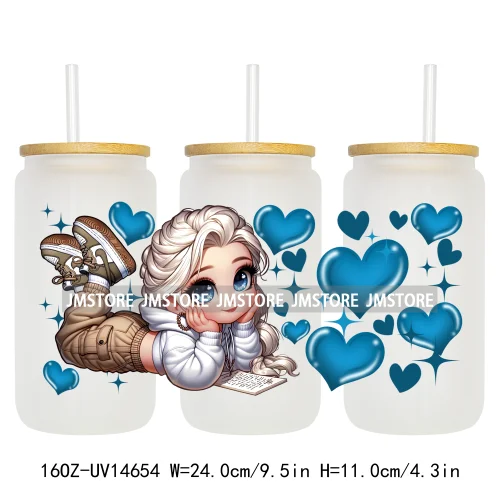 Cartoon Princess Hearts UV DTF Stickers Ready to Transfer Cup Wrap Custom Labels DIY Craft For Libbey Can Glass Tumblers Mugs