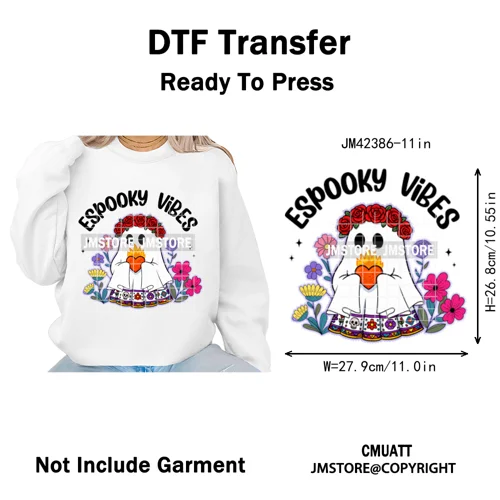 Ghost Coquette Spanish Halloween Pan Dulce Conchas And Cucuy Iron on DTF Washable Transfers Stickers Ready to Press for Textiles