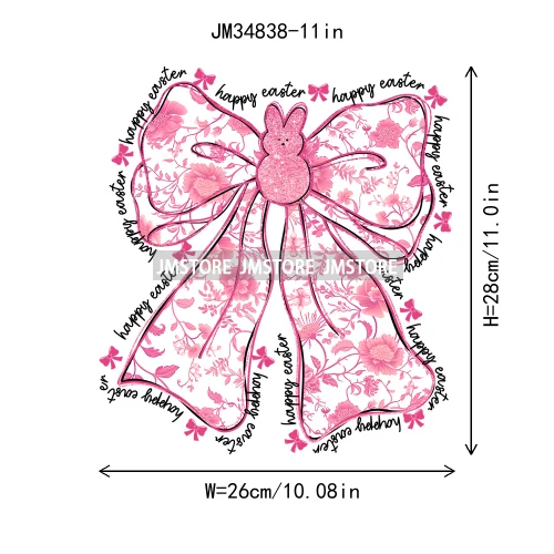 Floral Pink Toile Chinoiserie Coquette Bunny Spring Easter Iron On DTF Heat Transfers Stickers Ready To Press For T-shirts Bags