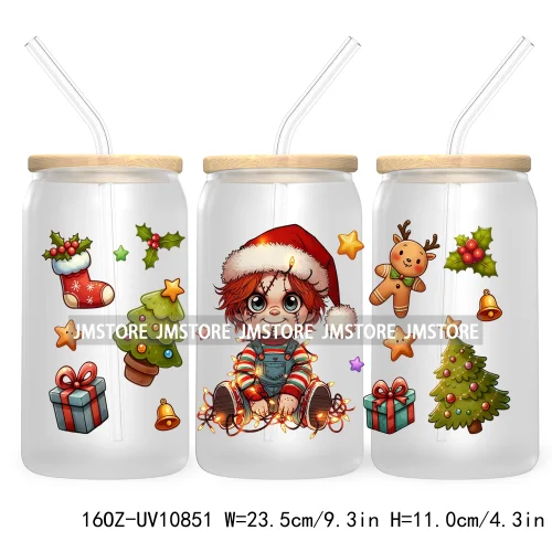 Christmas Movie Killer UV DTF Cup Wrap For Libbey Glass Can Transfer Stickers Waterproof Custom Labels Scary Horror Friends