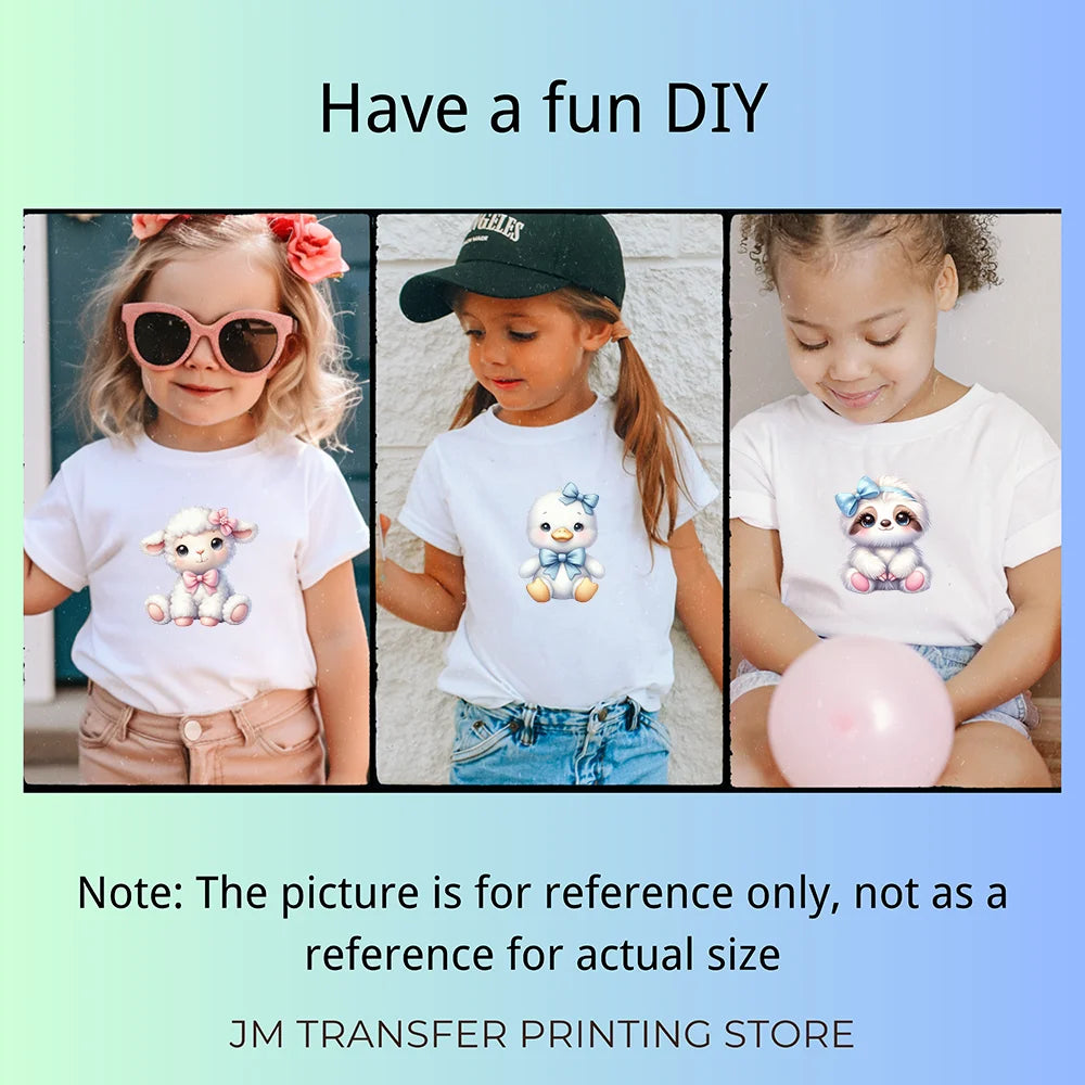 15cm 5.9in Creative Bow Sheep Tiger Animal Iron On Heat Transfer Sticker For Clothes Printed Thermal Washable T-Shirt Applique
