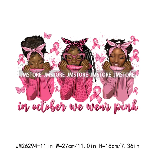 Afro Woman Pink Fight Like A Queen Hope Blessed Breast Cancer Awareness DTF Iron On Transfer Stickers Ready To Press For Hoodies