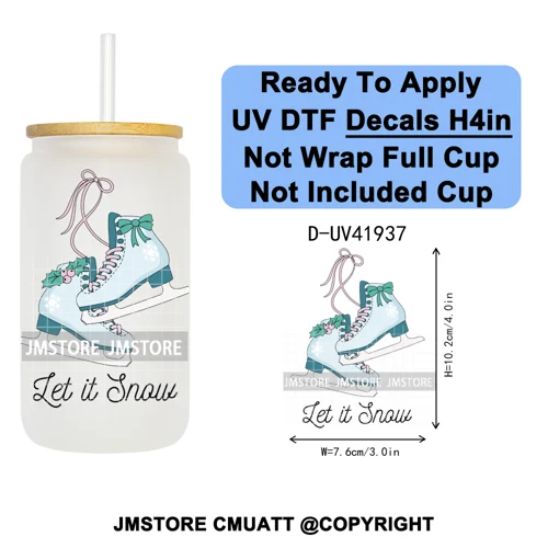 Christmas Santa Claus Patchwork UV DTF Decals Ready To Apply Waterproof Transfer Stickers DIY Crafts For 16OZ Libbey Glass Can