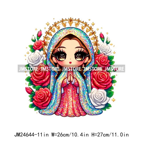 Diamond Our Lady Of Guadalupe Virgin Mary Western Mother Of God Praying Iron On DTF Heat Press Transfers Stickers For Clothing