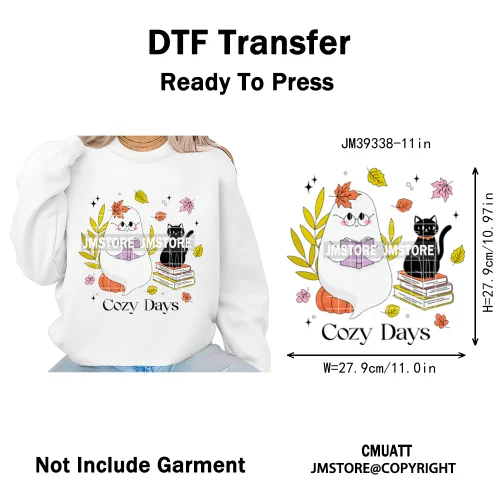 Fall Into Reading Sunflower Pumpkin Coquette Autumn Season Vibes Iron on DTF Heat Transfers Stickers Ready to Press for T-shirts