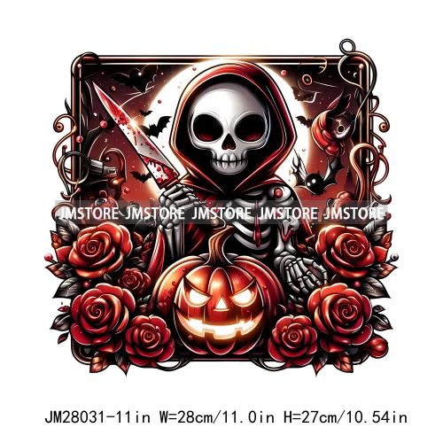 Cute Animals Skull Red Rose Pumpkin Halloween Spooky Vibes Design Logo Iron On DTF Transfer Stickers Ready To Press For Clothing