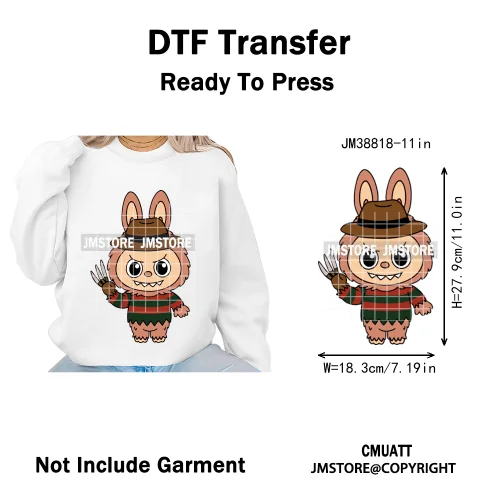 Retro Laboo Halloween Horror Character Washable Printing Iron on DTF Heat Transfers Stickers Ready to Press for Clothes Bags
