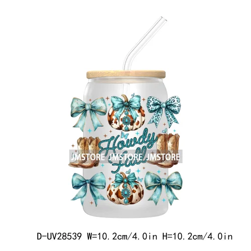 Howdy Fall Western Pumpkin UV DTF Transfer Stickers Decals For Libbey Cold Cups Mugs Tumbler Labels Coquette Bow Cowgirl Boots