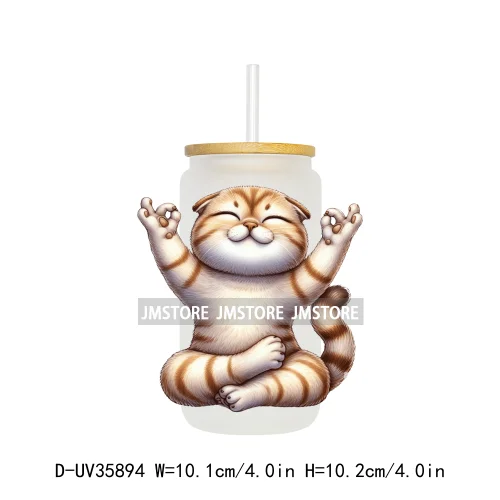 Cute Chubby Yoga Cats Animals UV DTF Transfer Stickers Decals Ready To Apply Waterproof For 16OZ Libbey Glass Can Cups Tumbler