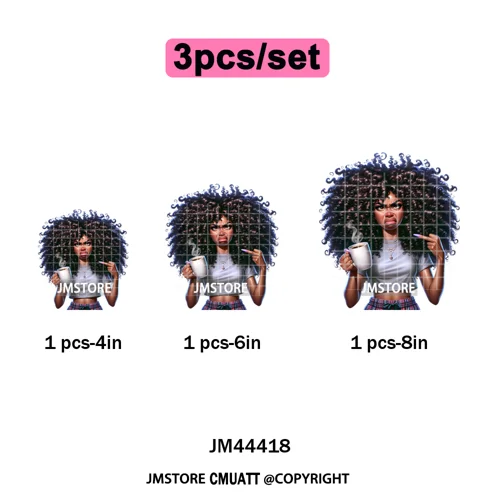 Sassy Facial Expressions Black Girl Housewife Remote Work Iron on Washable DTF Transfers Stickers Ready to Press for Sweatshirts