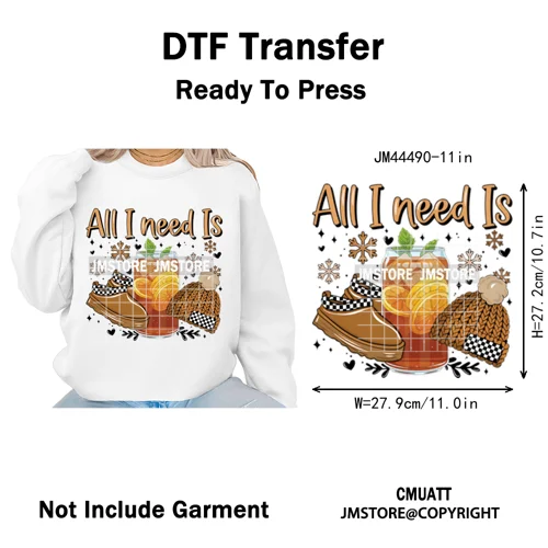 All I Need Is Cozy Winter Drink Coffee Lover Coquette Christmas Iron on Washable DTF Transfer Sticker Ready to Press for Hoodies