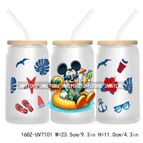 Horror's Summer Vacation 16OZ UV DTF Cup Wrap Transfers Stickers For Libbey Glass Can Cups Tumbler Waterproof Craft Cartoon Girl