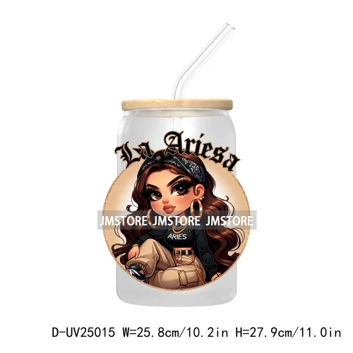 Chicana Chola Chibi Zodiac Girls UV DTF Transfer Stickers Decals For Libbey Cold Cups Mugs Durable Waterproof Custom Logo Labels