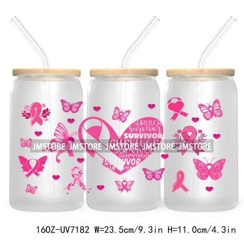 Peace Love Cure Breast Cancer Awareness Pink 16OZ UV DTF Cup Wrap Transfer Stickers For Libbey Glass Can Cups Tumbler October