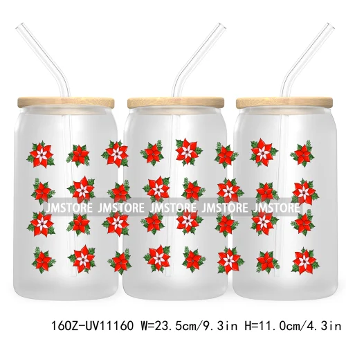 Gingerbread Coquette Bow Christmas Tree 16OZ UV DTF Cup Wrap Waterproof Transfer Stickers For Libbey Glass Can Candy Cane Bow