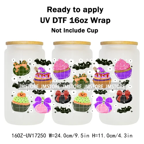 Floral Ghost Coquette Halloween Cherry Lip 16OZ UV DTF Cup Wraps Ready To Apply Waterproof Transfer Sticker For Libbey Glass Can