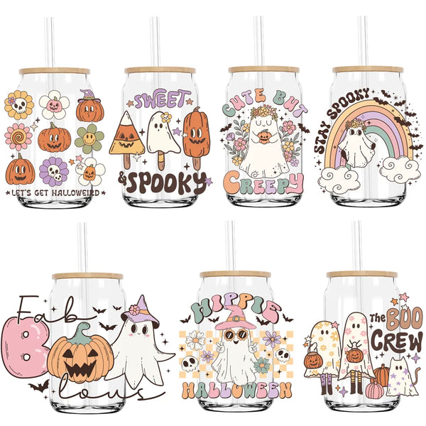 Sweet Spooky Hippie Halloween Boo Vibes UV DTF Transfers Stickers Decals For Libbey Cold Cups Mugs Tumbler Waterproof DIY Craft