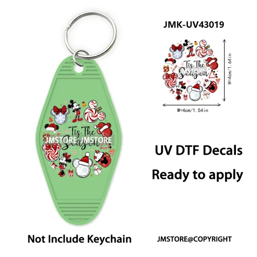 Cartoon Friends Christmas Holiday UV DTF Keychain Wraps Ready To Apply Waterproof High Quality Decals For Hotel Motel Keychain
