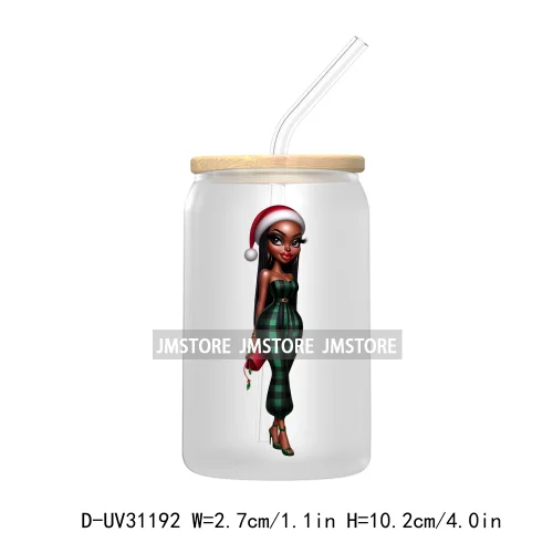 Afro Black Woman Christmas UV Sticker Decals For Libbey Cold Cups Mugs Tumbler Transfer Stickers Waterproof Labels Fashion Girls