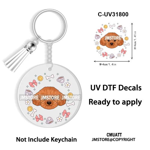 Dog Pet Mom Flower Bow Frame High Quality WaterProof Ready To Apply UV DTF Stickers For Round Circle Acrylic Keychain Keyring