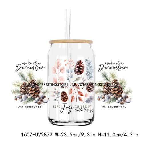 Winter Woodland Animals 16OZ UV DTF Cup Wrap Transfer Stickers Custom Labels DIY Waterproof Logo For Libbey Glass Can Snow Vibes