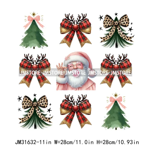 Tis The Season Blowing Bubble Santa Claus Coquette Bow Tree Christmas Iron On DTF Transfers Stickers Ready To Press For Hoodies