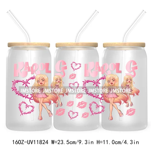 Cartoon Girls Bichota Doll Season Concert Wire Heart Manana Sera Bonito UV DTF Stickers Cup Wraps For 16OZ Libbey Glass Can