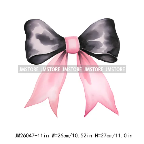 Trendy New Girl Pink Black Polka Dots Ribbons Coquette Bows Washable DTF Iron On Transfer Stickers Ready To Press For Clothing