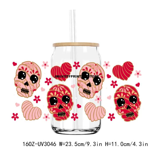 De La Rosa Concha Valentine's Day Cafecito Y Chisme UV DTF Sticker For 16OZ Libbey Glass Cup Can Wrap Custom Transfer Sticker