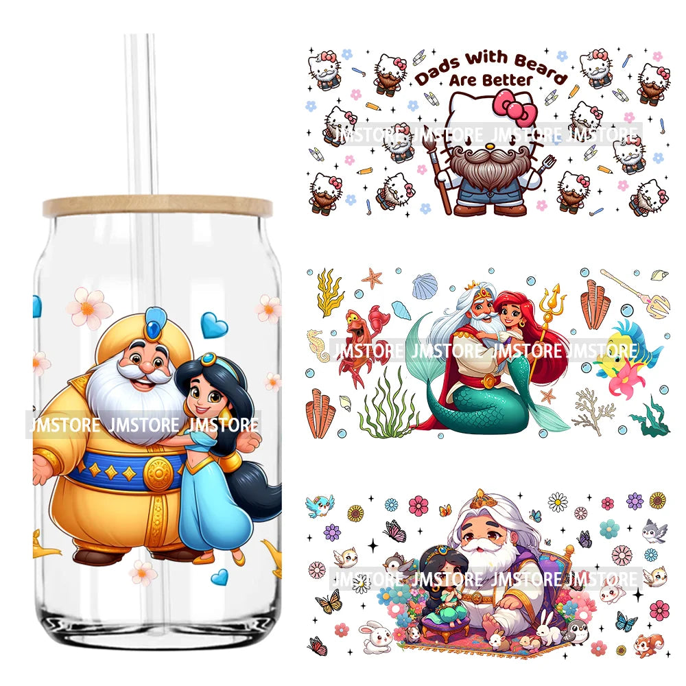 Princess Cartoon Dad And Daughter Life UV DTF Sticker For 16OZ Libbey Glass Cup Can Wrap Transfer Stickers Custom Label DIY Logo