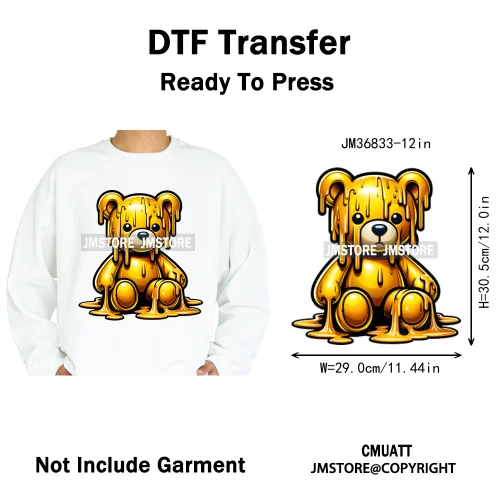 12in Hip Hop Vibes Urban Style Rich Bear With Gold Chains King Animal Iron on DTF Transfers Stickers Ready to Press for Textile