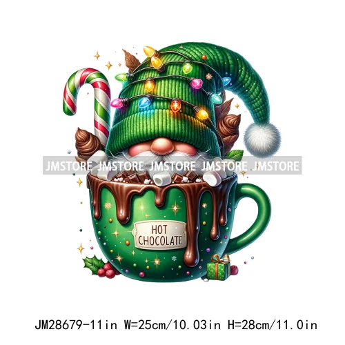 Winter Hot Cocoa Boy Cozy Gnomes Coffee Mug Tis The Season Happy Christmas Iron On DTF Heat Press Transfers Stickers For Clothes