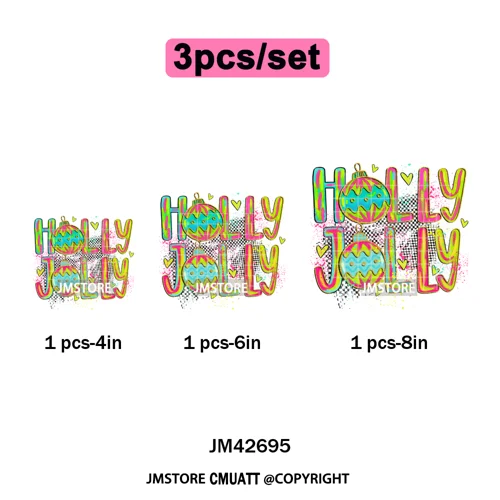 Holly Jolly Cute Cartoon Character Christmas Santa Tis The Season Iron on DTF Heat Transfers Stickers Ready to Press for Garment