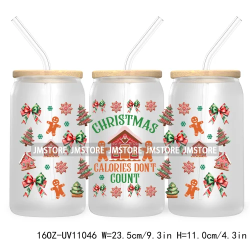 Gingerbread Christmas Coffee Latte UV DTF Cup Wrap For Libbey Glass Can Transfer Stickers Waterproof Custom Book Ghost Christmas